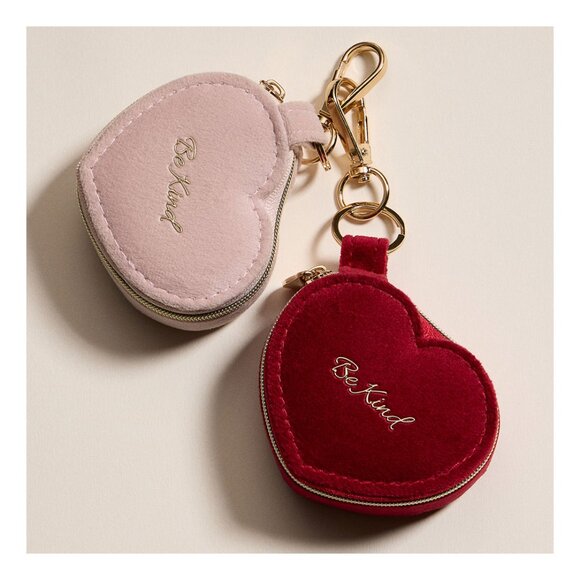 Tigerstars Red BE KIND Embroidered Heart Shaped Travel Jewelry Case Keychain Bag - Picture 4 of 4